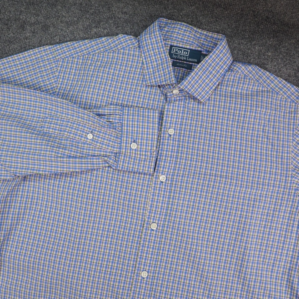 Polo Ralph Lauren Shirt Mens XL Custom Fit Blue Plaid Plaid Preppy Ivy League